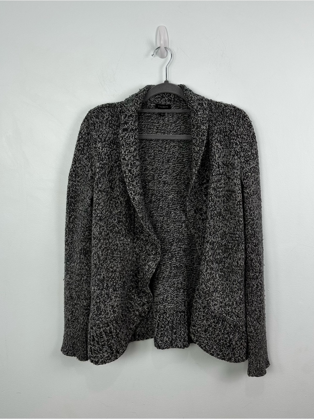 Talbots Open Front Black, Dark Gray, white Cardigan Chunky Knit Size Medium